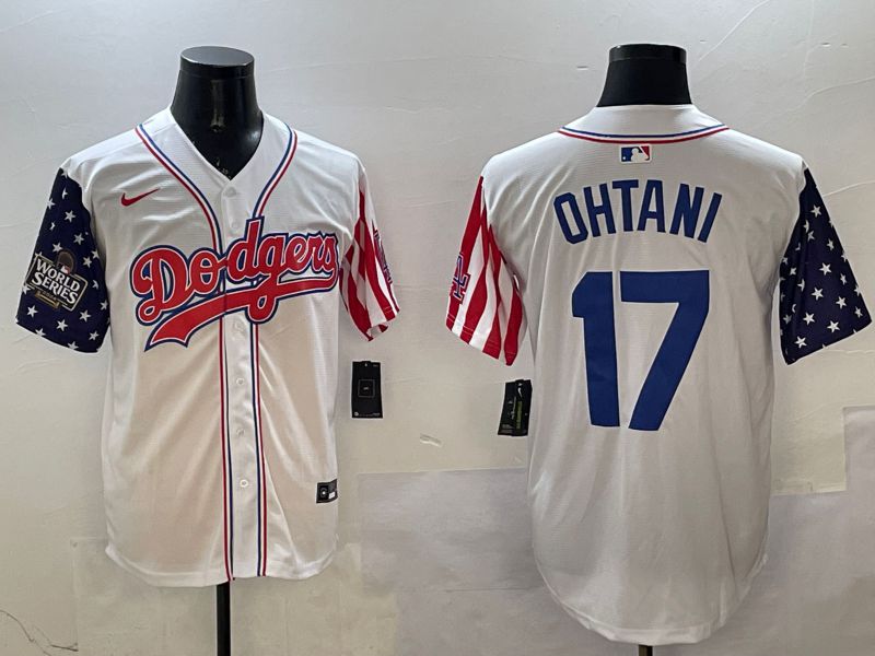 Men Los Angeles Dodgers #17 Ohtani White a generation of national flags Joint name 2025 Nike MLB Jersey style 14